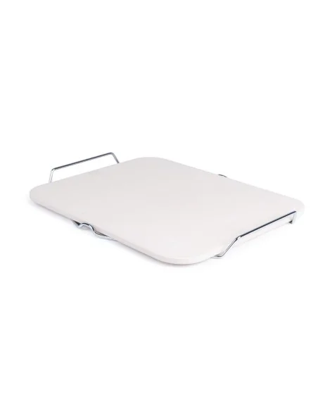 Pierre à pizza rectangulaire avec support métal de service