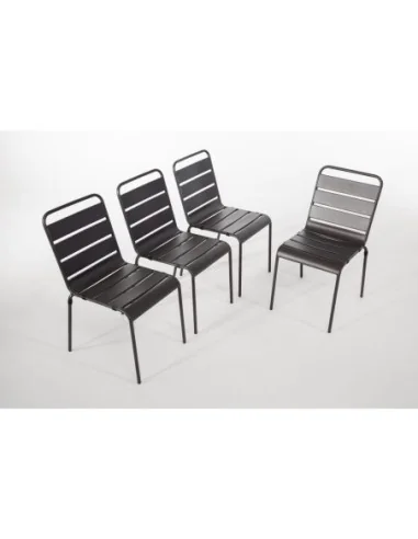 Chaise à lattes en acier Bolero grise lot de 4