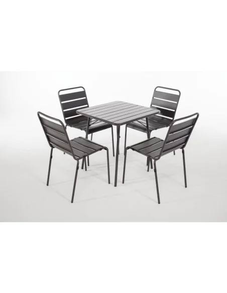 Chaise à lattes en acier Bolero grise lot de 4