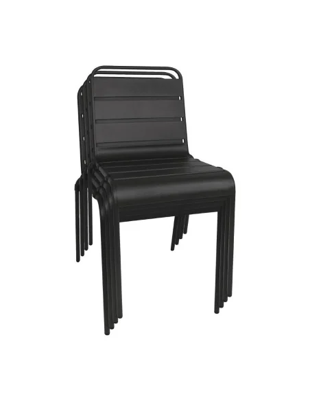 Chaise à lattes en acier Bolero noire lot de 4