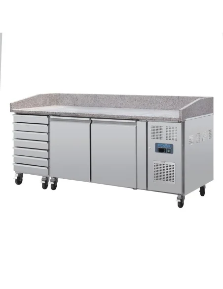 Comptoir à pizza 2 portes avec dessus granit et 7 tiroirs à pâtons Polar Série U