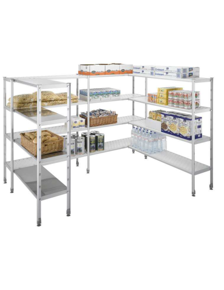 RAYONNAGE ALU CHARGE LOURDE. 4 NIVEAUX CLAYETTES EN POLYPROPYLENE. LARGEUR 50 MM L (en mm) : 1 180 - P (en mm) : 480 H (en mm) :