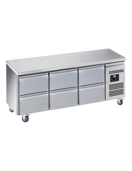 DESSERTE REFRIGEREE INOX CENTRALE -2/+8°C  3X2 TIROIRS. SUR ROULETTES Ø 100MM Tension : 230V Mono - Puissance (en kW) : 0.28 L (