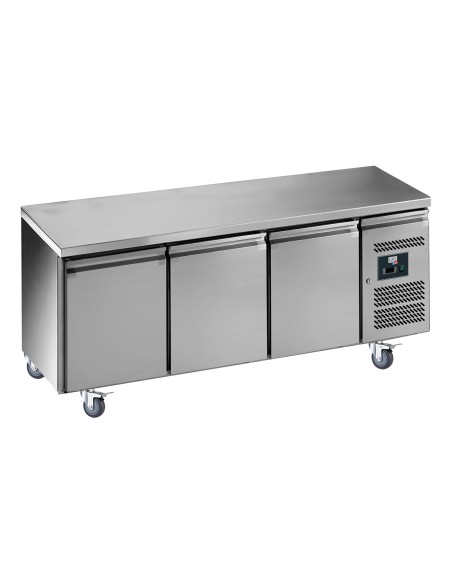 DESSERTE REFRIGEREE INOX CENTRALE -2/+8°C  DESSUS INOX. 3 P. 600X400MM. SUR ROULETTES Ø 100MM Tension : 230V Mono - Puissance (e