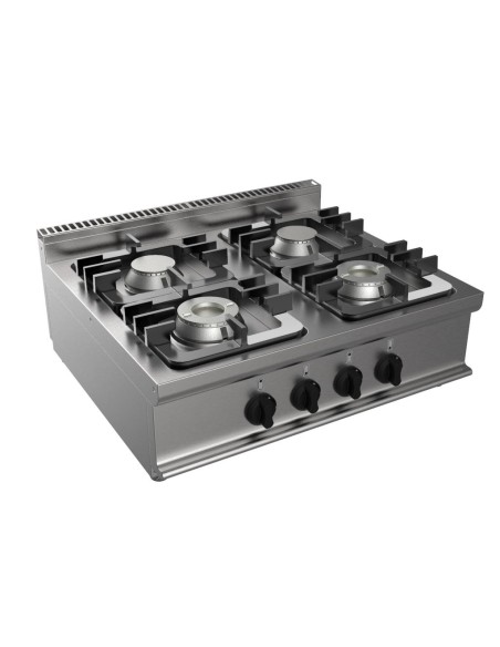 FOURNEAU GAZ 4 BRULEURS INOX 304 A POSER 2X4.5+2X7.5 KW L (en mm) : 800 - P (en mm) : 700 H (en mm) : 270