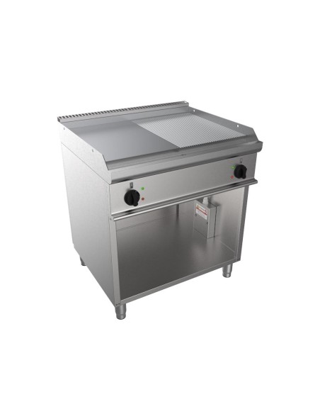 FRY-TOP ELECTRIQUE 1-2 LISSE-1-2 NERVUREE SUR PLACARD OUVERT. SURFACE DE CUISSON: 800X530 MM Fourni avec câble électrique. sans