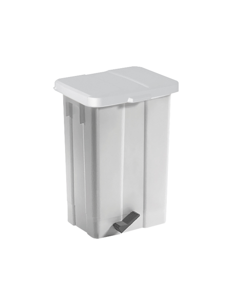 POUBELLE BLANCHE POLYPROPYLENE 50L COUVERCLE BLANC L (en mm) : 345 - P (en mm) : 410 H (en mm) : 580 - Cont. (en L) : 50L