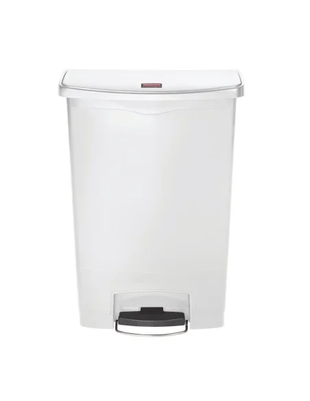 Poubelle à pédale frontale large Slim Jim Step-On Rubbermaid blanche 90L