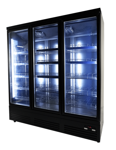 RÉFRIGÉRATEUR 3 PORTES EN VERRE NOIR CEB-1600R BL