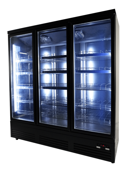 RÉFRIGÉRATEUR 3 PORTES EN VERRE NOIR CEB-1600R BL