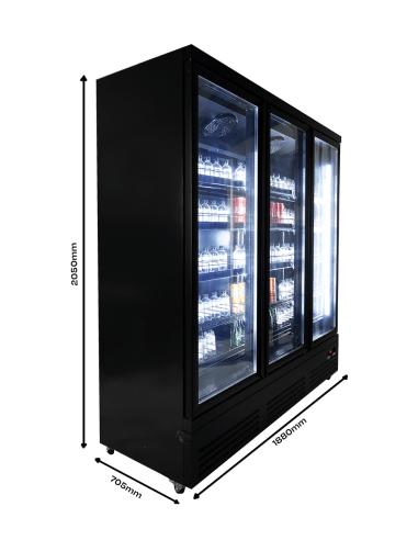 RÉFRIGÉRATEUR 3 PORTES EN VERRE NOIR CEB-1600R BL