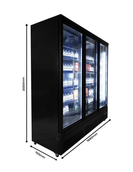 RÉFRIGÉRATEUR 3 PORTES EN VERRE NOIR CEB-1600R BL