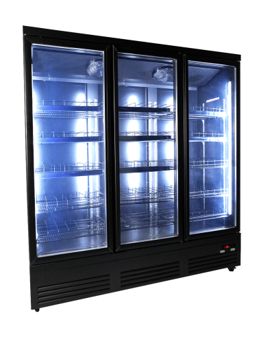 RÉFRIGÉRATEUR 3 PORTES EN VERRE NOIR CEB-1600R BL