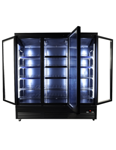 RÉFRIGÉRATEUR 3 PORTES EN VERRE NOIR CEB-1600R BL