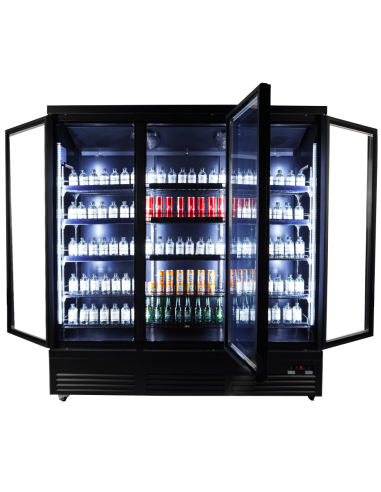 RÉFRIGÉRATEUR 3 PORTES EN VERRE NOIR CEB-1600R BL