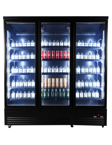 RÉFRIGÉRATEUR 3 PORTES EN VERRE NOIR CEB-1600R BL