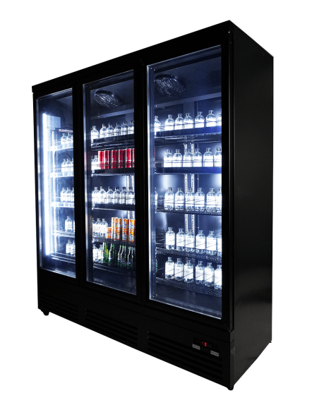 RÉFRIGÉRATEUR 3 PORTES EN VERRE NOIR CEB-1600R BL