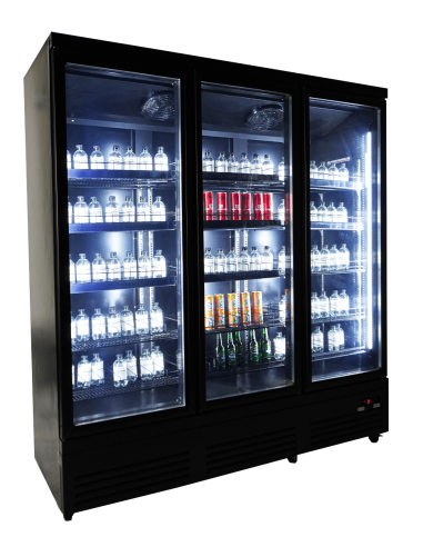 RÉFRIGÉRATEUR 3 PORTES EN VERRE NOIR CEB-1600R BL