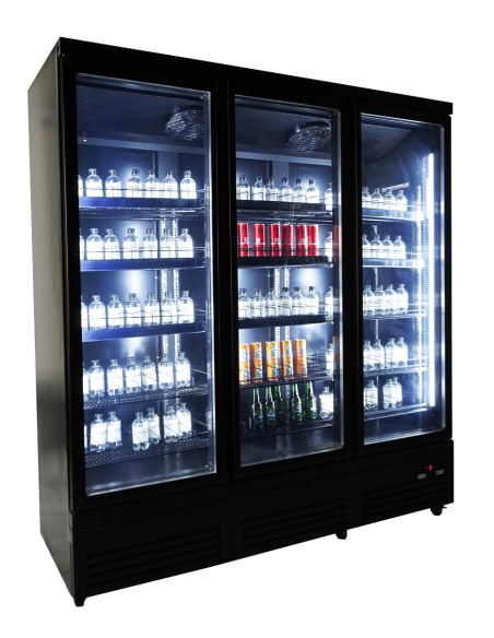 RÉFRIGÉRATEUR 3 PORTES EN VERRE NOIR CEB-1600R BL