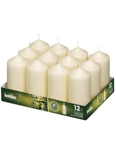 Bougies hautes cylindriques ivoire Bolsius 120mm (lot de 12)
