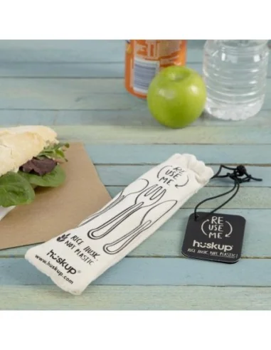 Ensemble de couverts réutilisables en fibres de riz avec sac de jute