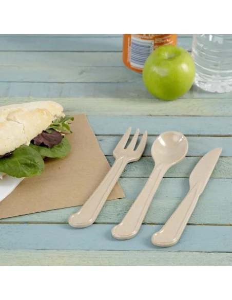 Ensemble de couverts réutilisables en fibres de riz avec sac de jute