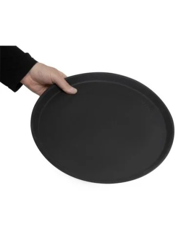 Plateau de service rond fibre de verre antidérapant Camtread Cambro noir 35,5 cm