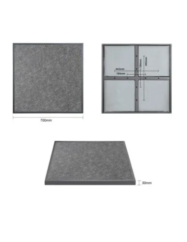 Plateau de table extérieur carré en verre trempé Bolero noir brossé bord gris 700 mm