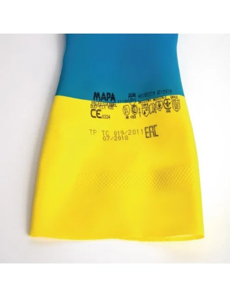 Gants étanches protection chimique légère bleus et jaunes Mapa Alto 405 XL