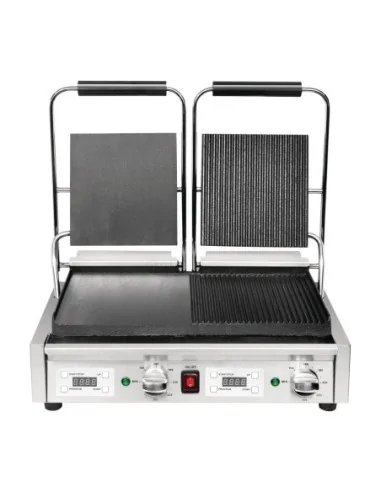 Gril de contact double Buffalo lisse à gauche/rainuré à droite