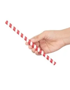 Pailles à smoothie compostables en papier emballées individuellement Fiesta Compostable à rayures rouges (lot de 250) 2