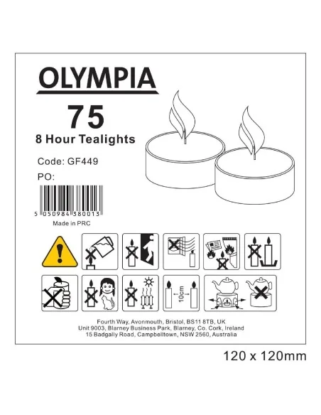 Bougies chauffe-plat 8 heures Olympia (Lot de 75)