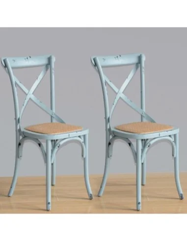 Chaises en bois patiné avec dossier croisé Bolero bleues (Lot de 2)
