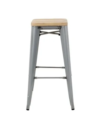 Tabourets hauts en acier galvanisé avec assise en bois Bolero Bistro (lot de 4)