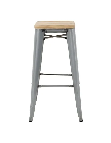 Tabourets hauts en acier galvanisé avec assise en bois Bolero Bistro (lot de 4)