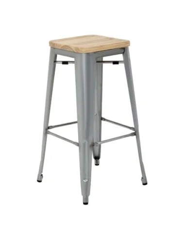 Tabourets hauts en acier galvanisé avec assise en bois Bolero Bistro (lot de 4)