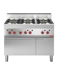 Fourneau 6 feux sur four électrique à convection avec placard ouvert Gastro M 65/110CFGE
