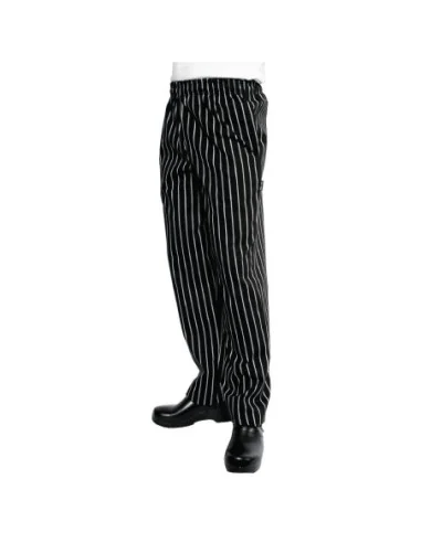 Pantalon de cuisine mixte Baggy Chef Works rayé noir et blanc S