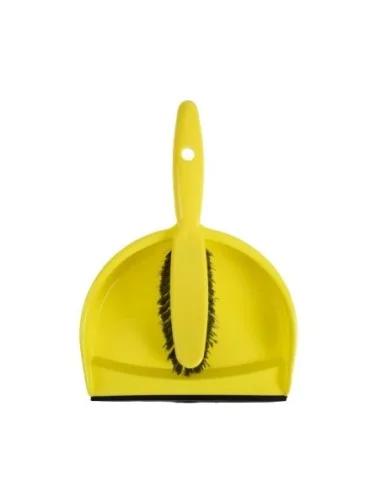 Set balayette à poils doux et pelle Jantex jaune