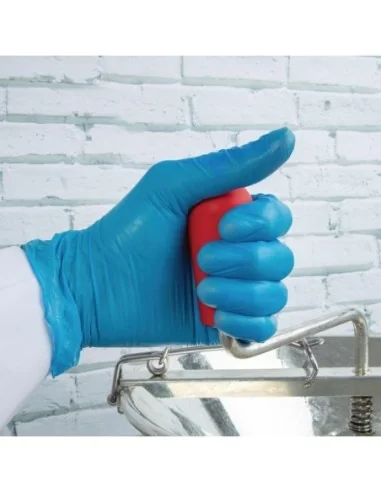 Gants alimentaires en vinyle non poudrés Hygiplas bleus L (Lot de 100)