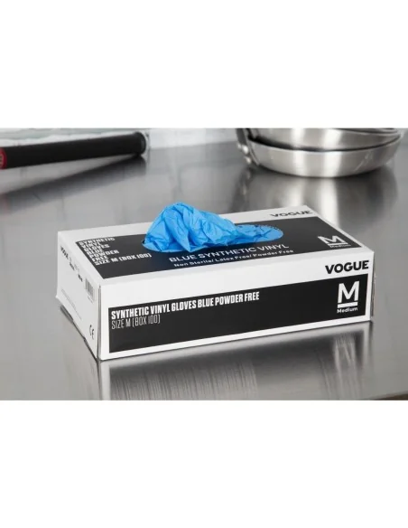 Gants alimentaires en vinyle non poudrés Hygiplas bleus M (Lot de 100)