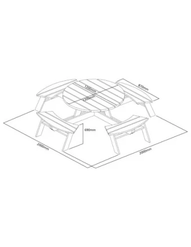 Table de pique-nique en bois ronde Rowlinson 2000mm