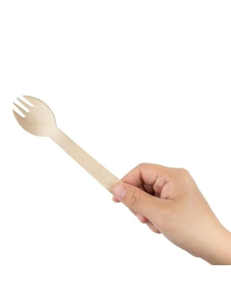 Cuillères-fourchettes en bois emballées individuellement Fiesta Compostable (lot de 500)