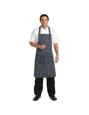 Tablier bavette avec poche Whites rayé marine et blanc