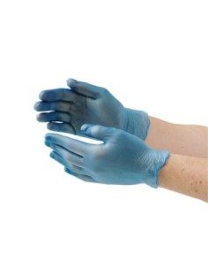 Gants alimentaires en vinyle poudré Hygiplas bleus M (Lot de 100) 2