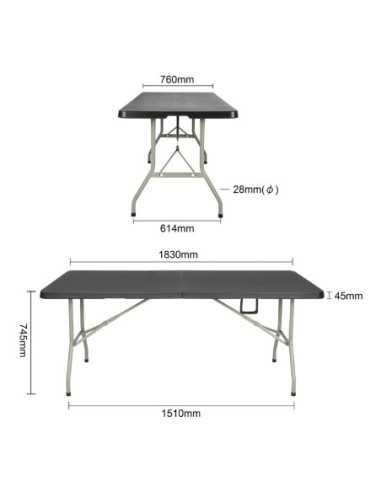 Table pliable au centre Bolero noire 1829mm