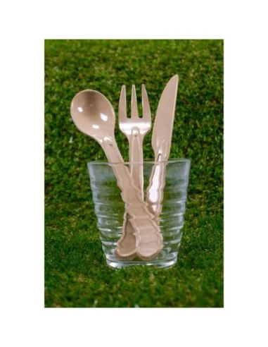 Ensemble de couverts réutilisables en fibres de riz avec sac de jute