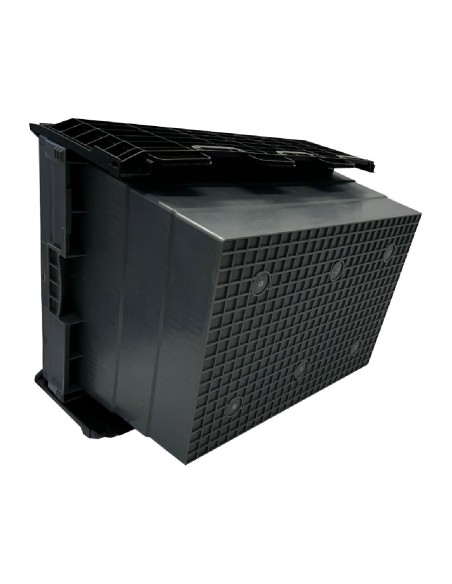 Caisse de transport/stockage en plastique Vogue avec couvercle attaché 600x400x320mm