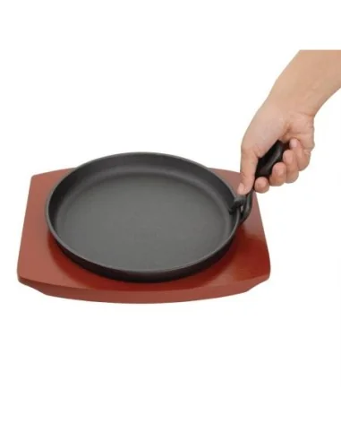 Plat de service en fonte rond avec support bois Olympia