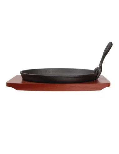 Plat de service en fonte rond avec support bois Olympia